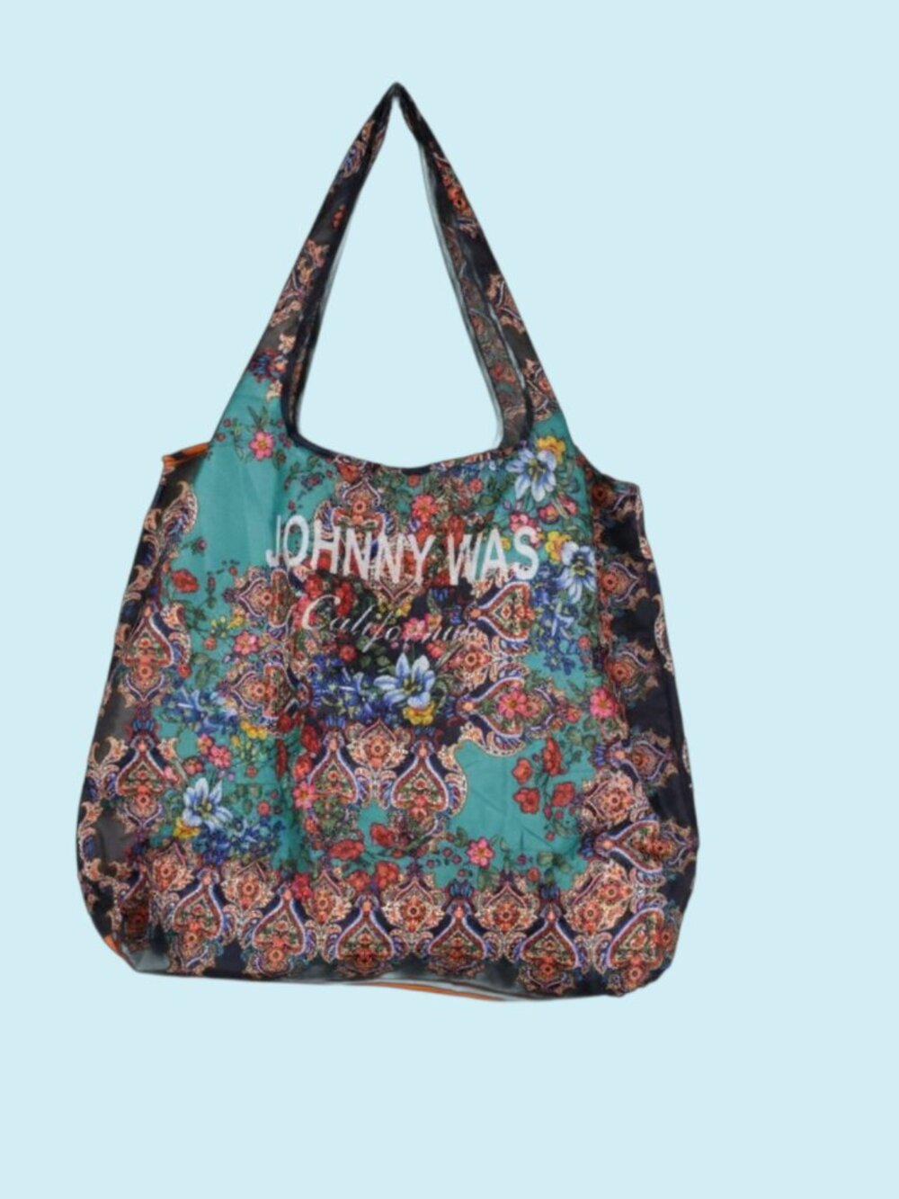 Johnny Was Bag Medium Blue Orange Lightweight Reusable Shopping Tote Floral